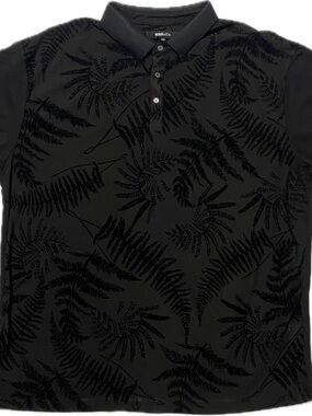 Fashion Nova Black Tonal Fern Jacquard Polo